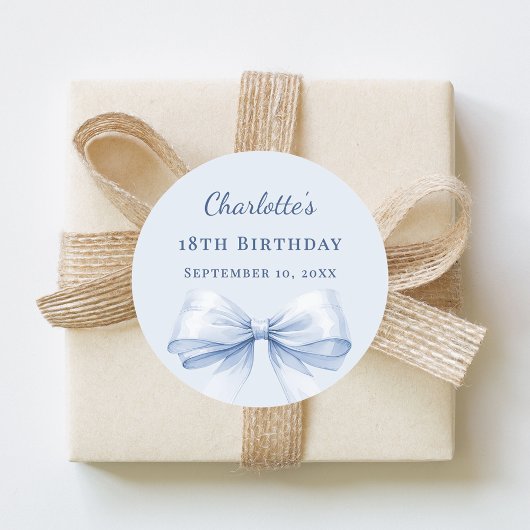 Sticker Rond Nœud bleu clair d'anniversaire