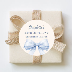 Sticker Rond Nœud bleu clair d'anniversaire ivoire