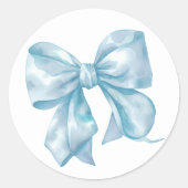 Sticker Rond Noeud Bleu Simple Mariage ou Baby Shower (Devant)