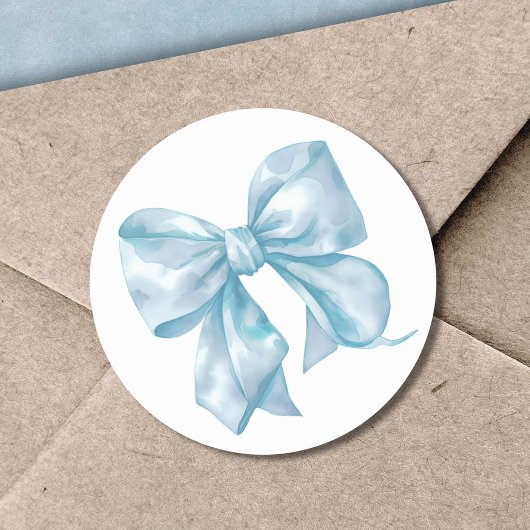 Sticker Rond Noeud Bleu Simple Mariage ou Baby Shower