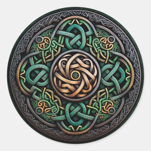 Sticker Rond Noeud Celtique Green Gold (Devant)