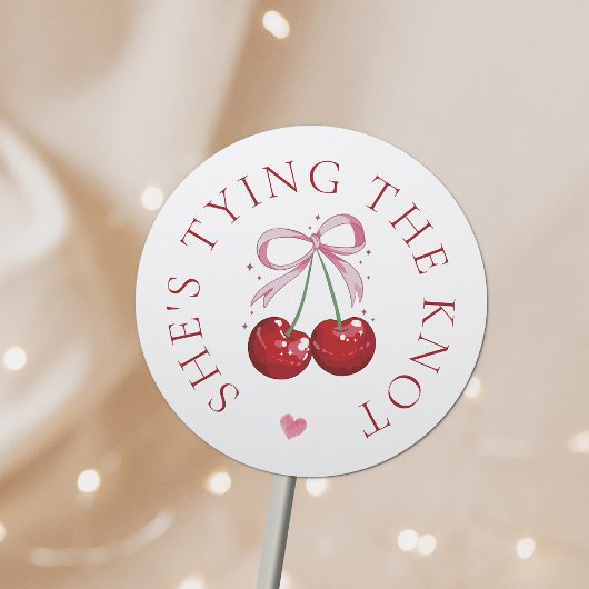 Sticker Rond Noeud Chic Moderne Fête de Mariage Cerise