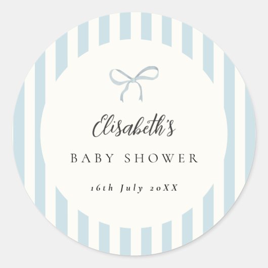 Sticker Rond Nœud Classique Rayures Bleu Poussière (Devant)