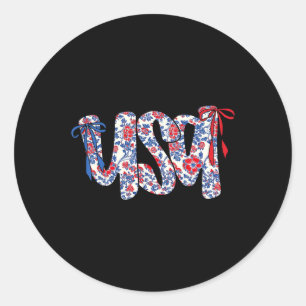 Sticker Rond Nœud Coquette 4 Juillet Usa Floral Usa Pour Femmes