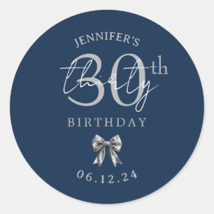 Sticker Rond Nœud Coquette Argent Fête d'anniversaire 30 ans Bl