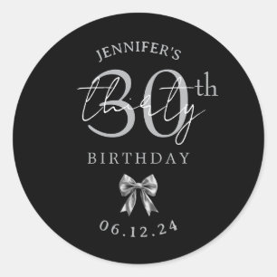 Sticker Rond Nœud Coquette Argent Fête d'anniversaire 30 ans No