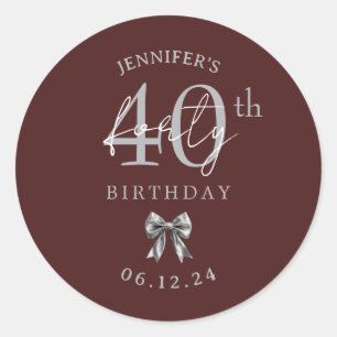 Sticker Rond Nœud Coquette Argent Fête d'anniversaire 40 ans Bo