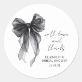 Sticker Rond Nœud Coquette Noir Remerciement de Mariage (Devant)