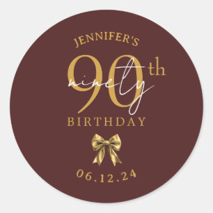 Sticker Rond Nœud Coquette Or Fête 90e Anniversaire Bourgogne