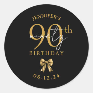 Sticker Rond Nœud Coquette Or Soirée 90e Anniversaire Noir