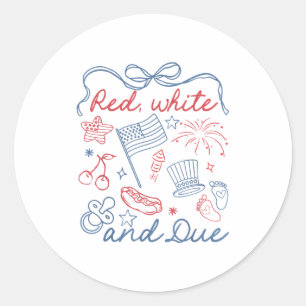Sticker Rond Noeud Coquette Rouge Blanc Et Date Prévue 4 Juille