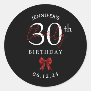 Sticker Rond Nœud Coquette Rouge Fête d'anniversaire 30 ans Noi