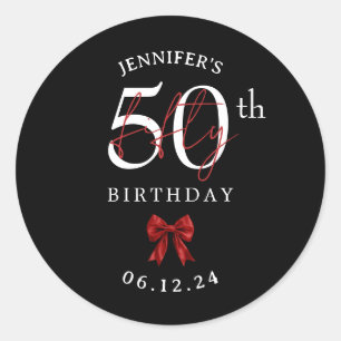 Sticker Rond Nœud Coquette Rouge Fête d'anniversaire 50 ans Noi