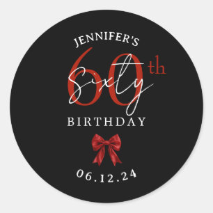 Sticker Rond Nœud Coquette Rouge Fête d'anniversaire 60 ans Noi