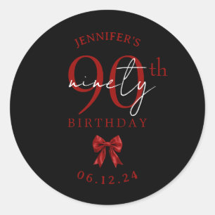 Sticker Rond Nœud Coquette Rouge Fête d'anniversaire 90 ans Noi