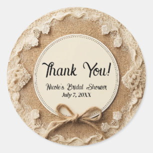 Sticker Rond Nœud de corde et de dentelle de jute Mariage rusti