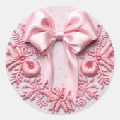 Sticker Rond Noeud de Noël Rose Broderie (Devant)