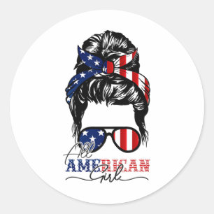 Sticker Rond Nœud décoiffé du 4 juillet Filles tout américain D