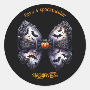 Sticker Rond Nœud élégant Graphisme Halloween + Texte (modifiab