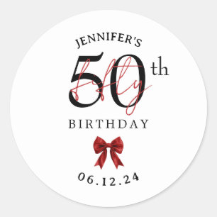Sticker Rond Nœud Élégant Rouge Coquette 50e Anniversaire