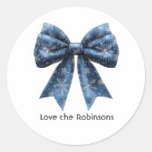 Sticker Rond Nœud flocon de neige bleu Noël Fêtes (Devant)