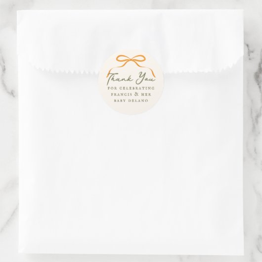 Sticker Rond Nœud Orange Simple Merci (Sac)