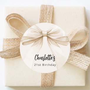 Sticker Rond Nœud papillon beige crème anniversaire