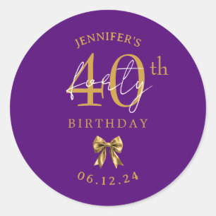 Sticker Rond Nœud Papillon Coquette Or 40e Anniversaire Fête Vi