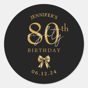 Sticker Rond Nœud Papillon Coquette Or 80e Anniversaire Noir