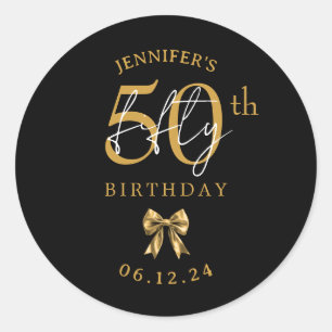 Sticker Rond Nœud Papillon Coquette Or Fête d'anniversaire 50 a