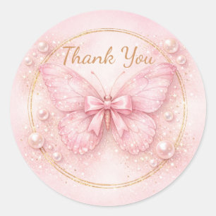 Sticker Rond Nœud papillon rose pâle Merci Papillon