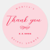 Sticker Rond Nœud rétro rose et rouge merci (Devant)