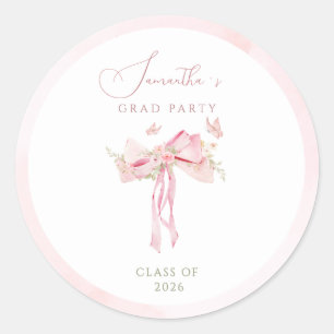 Sticker Rond Nœud rose coquette FLORAL remise de diplôme