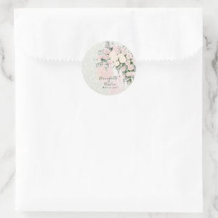 Sticker Rond Nœud rose et bouquet cocktail de glycine rose