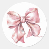 Sticker Rond Nœud Rose Simple pour Mariage ou Baby Shower (Devant)