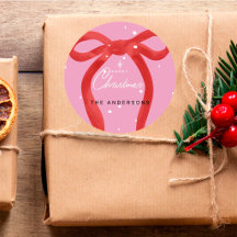 Nœud Rouge Aquarelle Rose Fête de Noël Party