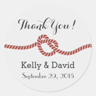 Sticker Rond Noeud vintage Rouge Rope Knot Élégant Mariage