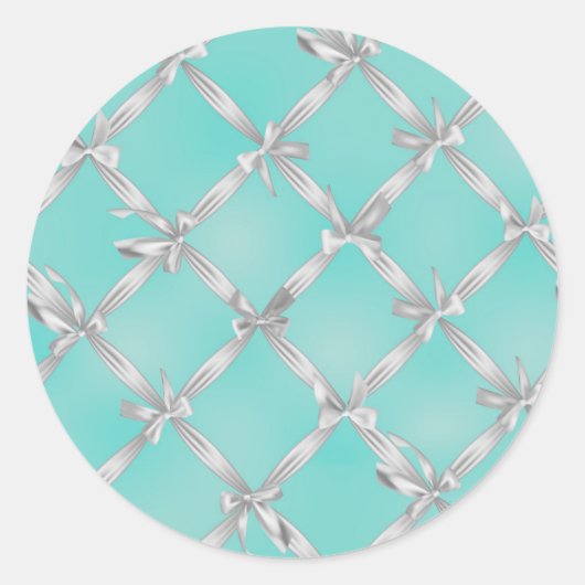 Sticker Rond Nœuds Blancs Bleu Turquoise de Robe de Mariée (Devant)