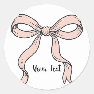 Sticker Rond Nœuds de ruban rose tendance mignons soulignés en 