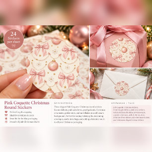 Sticker Rond Noeuds et Perles de Noël Coquette Rose Classique R