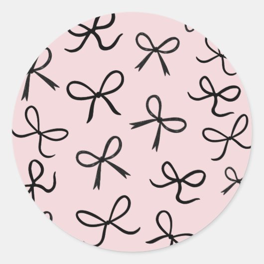 Sticker Rond Nœuds Noirs Petits et Mignons Tendances Rose (Devant)