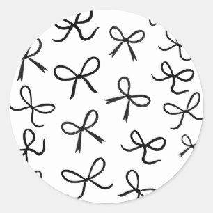 Sticker Rond Nœuds Noirs Petits Mignons Tendance Blanc