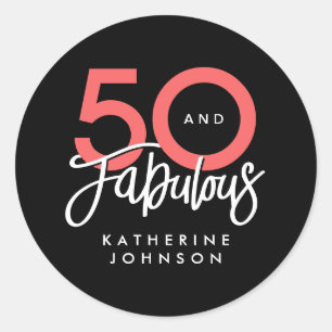 Sticker Rond Noir 50 ans et Fabuleux Élégant 50e Anniversaire
