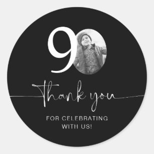 Sticker Rond Noir 90e anniversaire Merci