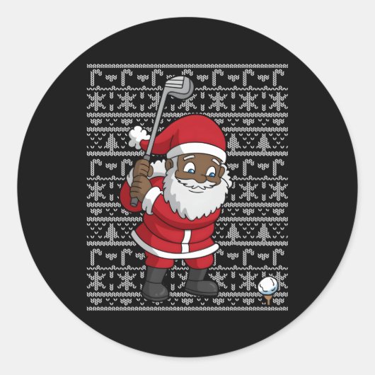 Sticker Rond Noir Afro-Américain Santa Claus Golf laid (Devant)
