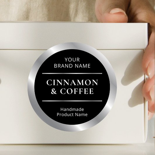 Sticker Rond Noir & Argent Nom de l'odeur du produit artisanal