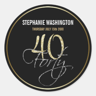Sticker Rond Noir argenté formel et quarantième fête