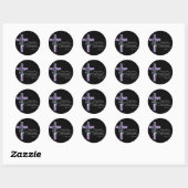 Sticker Rond Noir avec Croix violette & Fleurs violettes (Feuille)