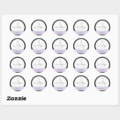 Sticker Rond Noir avec ruban violet & monogramme mariage bâton (Feuille)