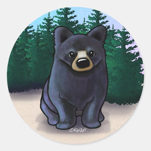 Sticker Rond Noir Bear Cub Classique (Devant)